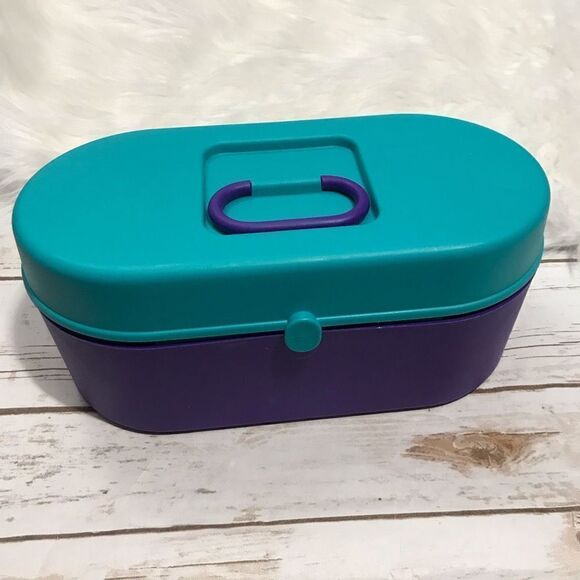Vintage 90's Travel Case Box Makeup Teal Purple Cosmetic - Picture 2 of 14